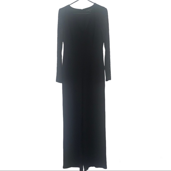 BCBG MAX AZRIA Black Pant Jumpsuit Romper Lace Arms Sz 8 $298 Retail - Picture 1 of 5